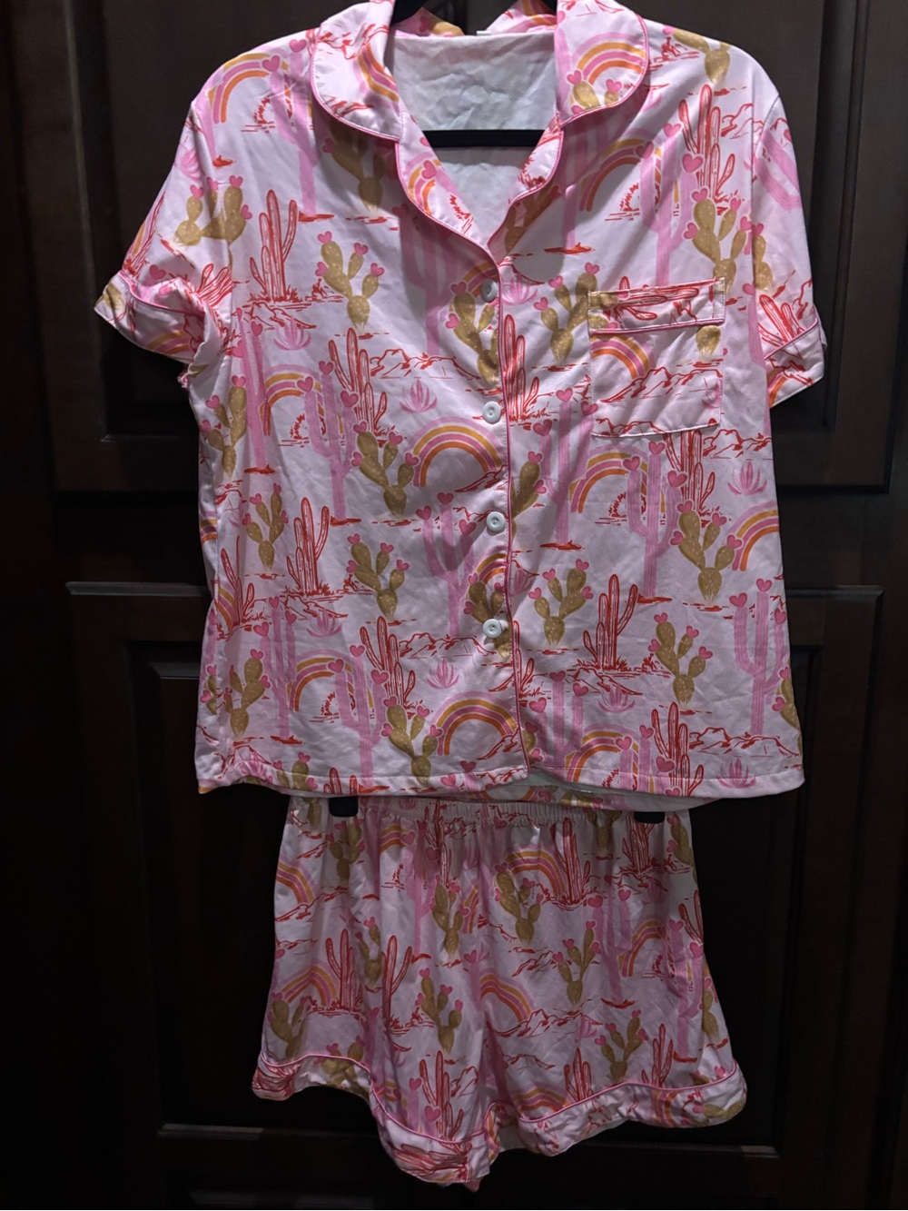 Women’s Pink Cactus & Rainbow Short Pajama Set NWOT